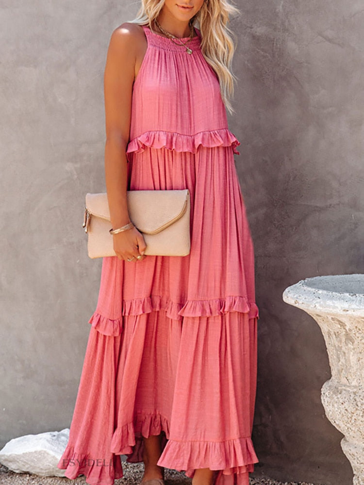 Long Sleeveless Summer Dress Cotton Flowy Maxi Gown