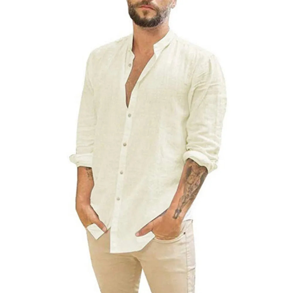 Relaxed Fit Mens Summer Shirt Lightweight Long Sleeve Beachwear - Luxivelle
