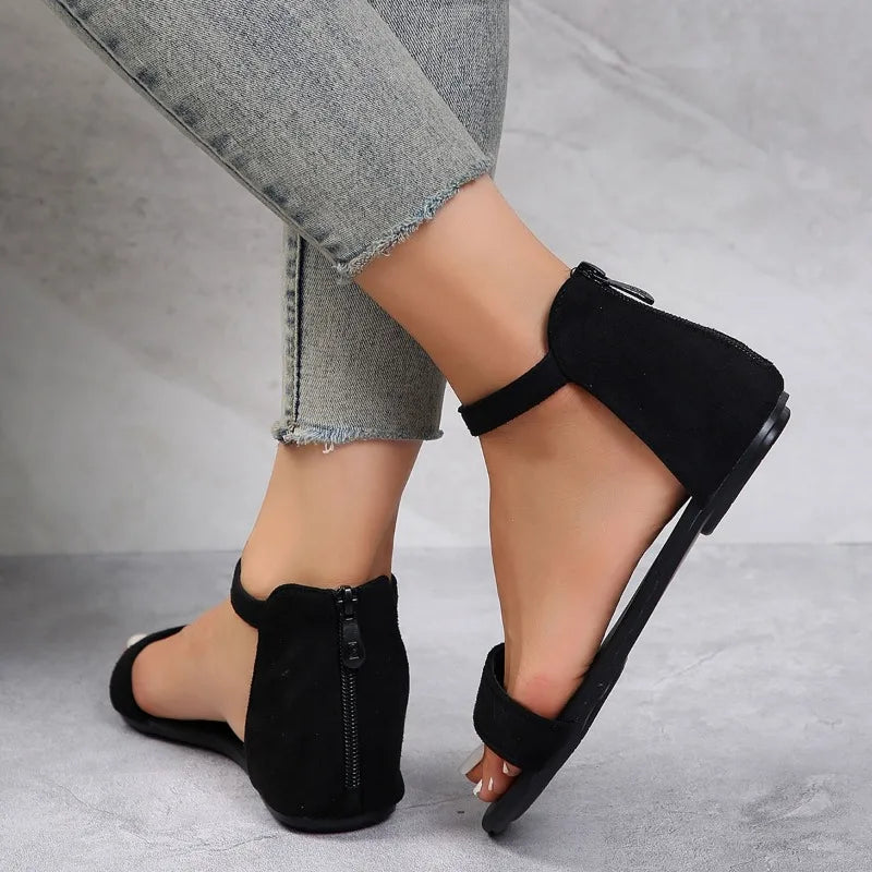 Chic Ladies Summer Heeled Sandals with Back Zip