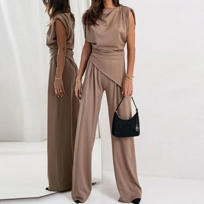 Variant image for Sleek | Women's Outfit - Summer Holiday Clothes with Sleeveless Top and Wide-Leg Pants-1