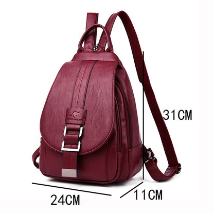 Secure Women's Leather Rucksack - Soft Genuine Sheepskin Backpack