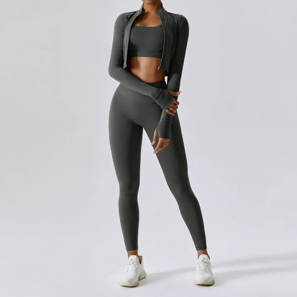 Yoga 3-Piece Outfit Set with Leggings and Top