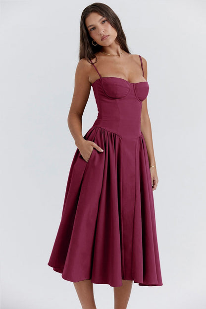 Billie | Sleeveless midi dress with corset cut