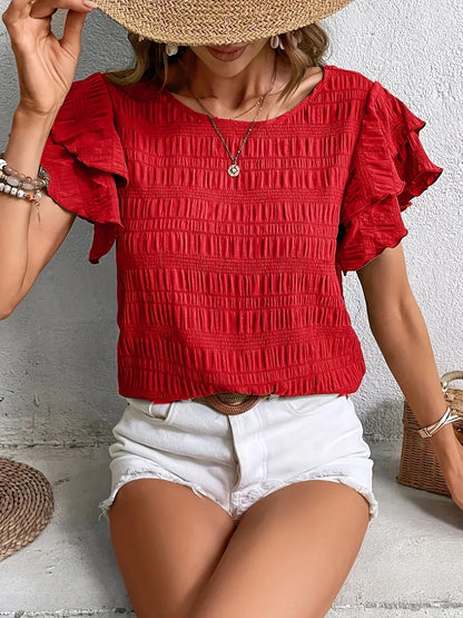 Airy Floral Blouse with Cute Ruffles - Luxivelle