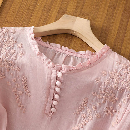 Classic Embroidered Front Button Top