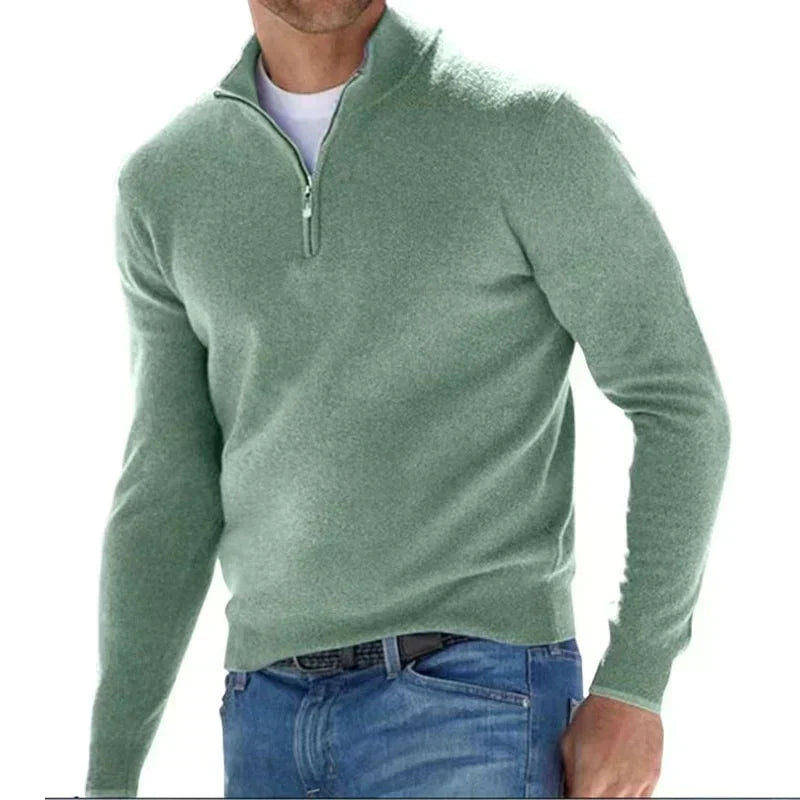 Men's Zip Up Crew Neck Sweater