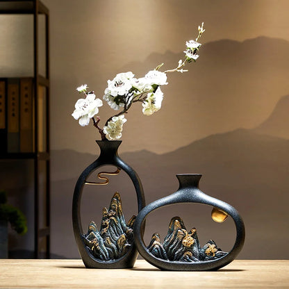 Beautiful Ceramic Mountain Vase Black Home Decor - Luxivelle