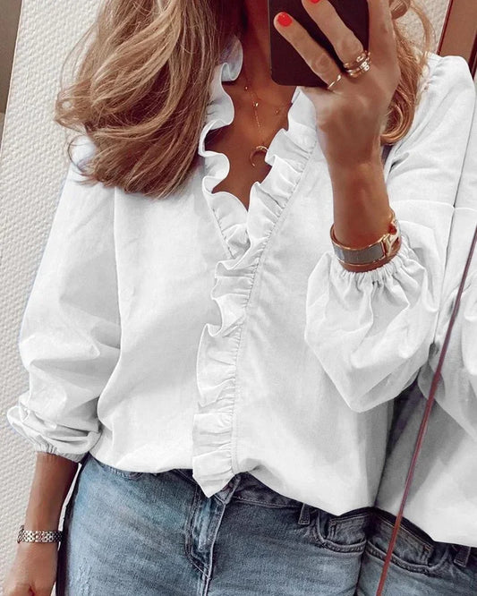 Women's Chiffon Blouse with Flirty Ruffles - Luxivelle