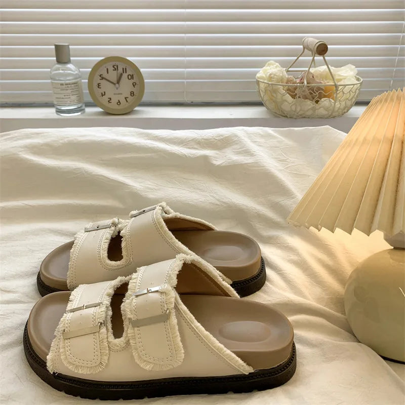 Comfortable Buckle Slide Sandal - Soft Everyday Shoes - Luxivelle