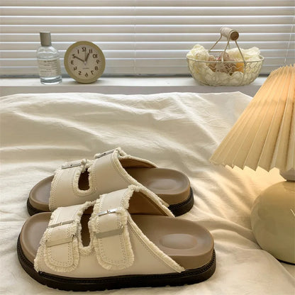 Comfortable Buckle Slide Sandal - Soft Everyday Shoes - Luxivelle