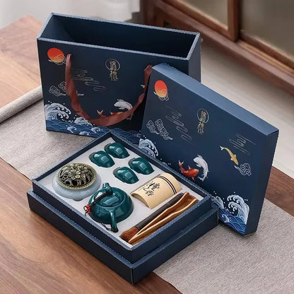 Authentic Asian Ceramic Tea Set with 4 Cups