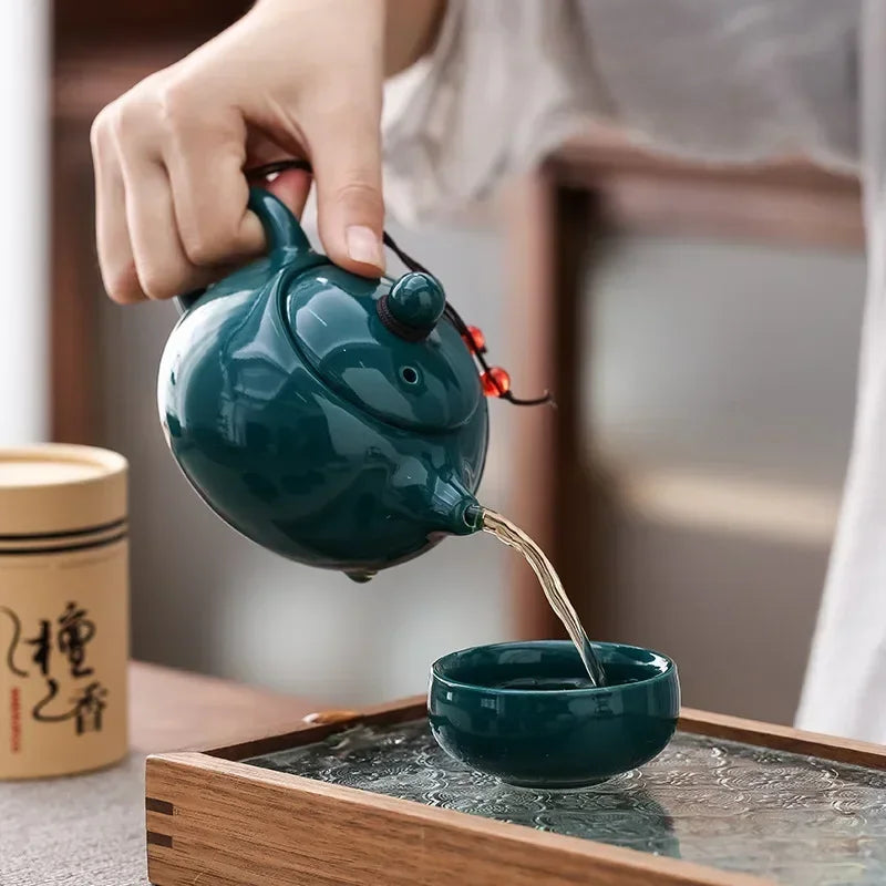 Authentic Asian Ceramic Tea Set with 4 Cups