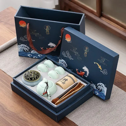 Authentic Asian Ceramic Tea Set with 4 Cups