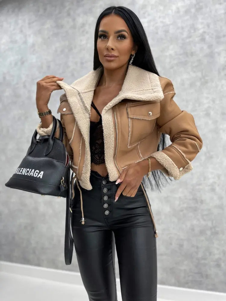 Slim Fit Leather Biker Jacket for Women