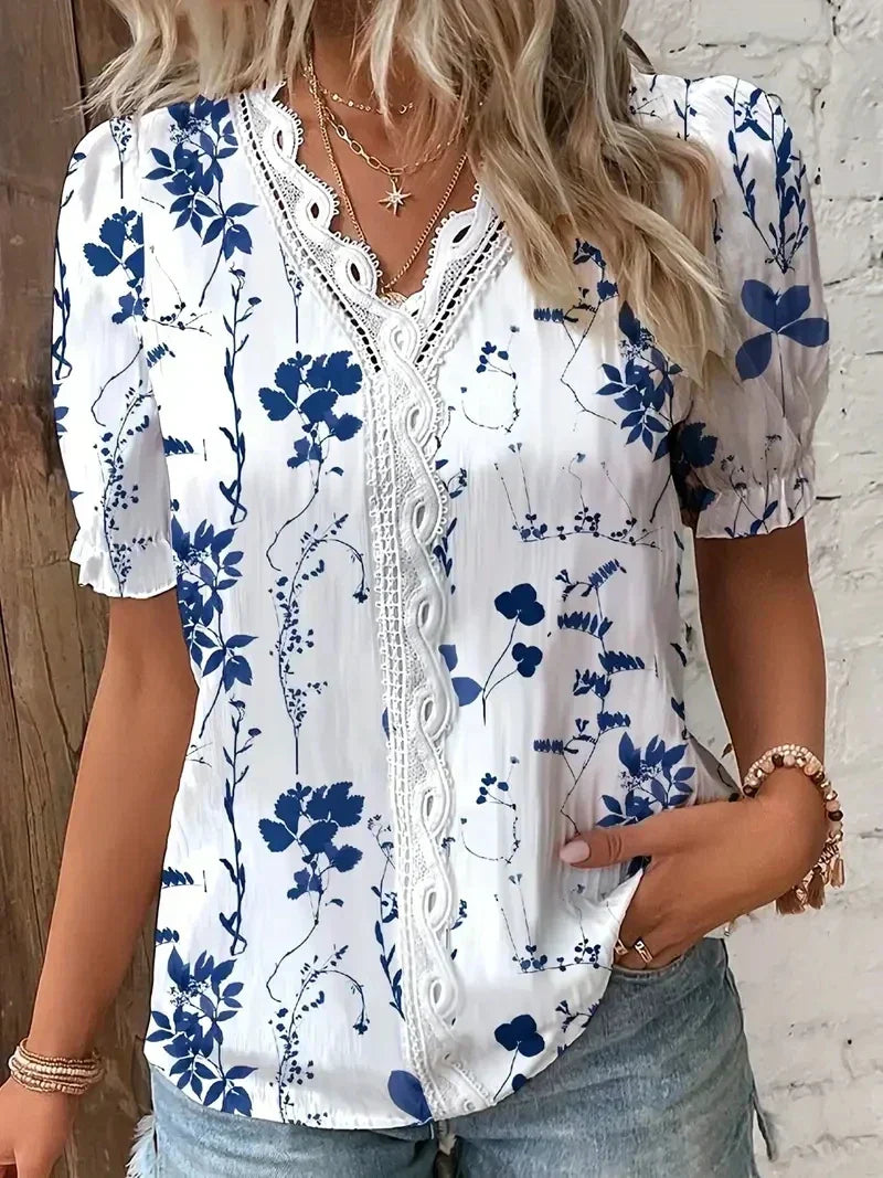 Elegant Lace V-Neck Women's Blouse