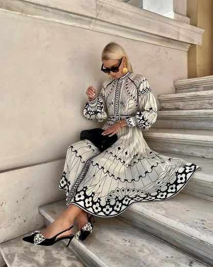Vintage Floral A-Line Midi Dress