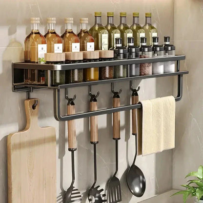 Space-Saving Kitchen Storage Rack with Tool Hooks