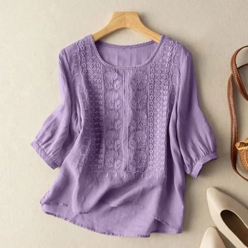 Casual Embroidered Loose Fit Blouse