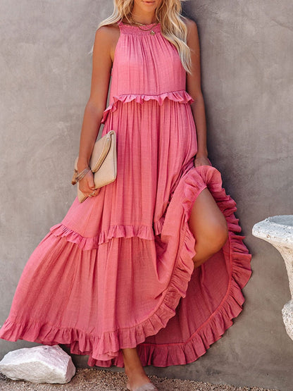 Long Sleeveless Summer Dress Cotton Flowy Maxi Gown