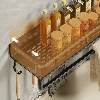 Space-Saving Kitchen Storage Rack with Tool Hooks