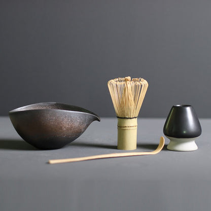 Traditional Japanese Matcha Tea Set with Whisk and Bowl