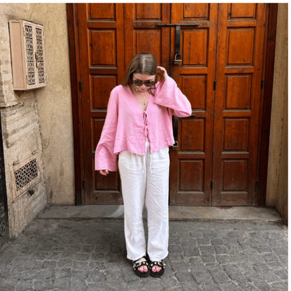 Feminine Tie Front Long Sleeve Top