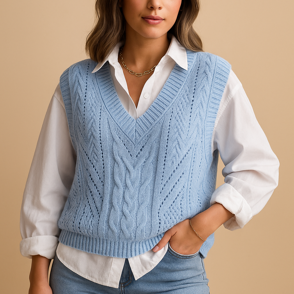 Cozy V-Neck Cable Knit Women's Vest - Luxivelle