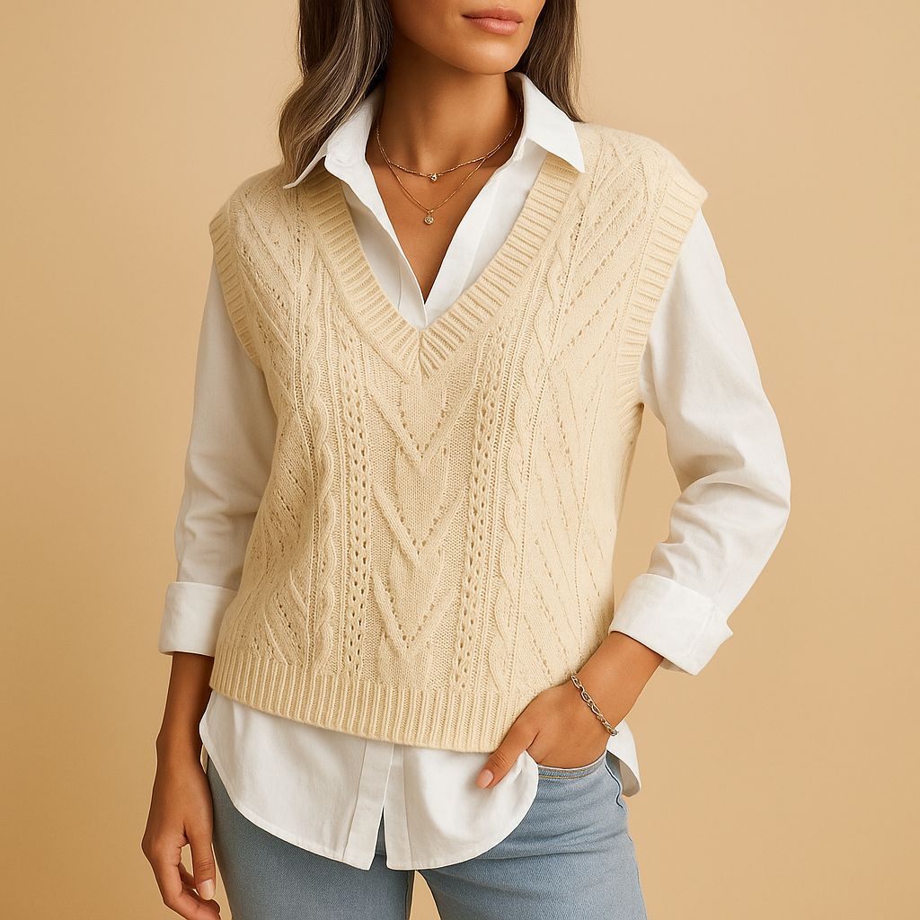 Cozy V-Neck Cable Knit Women's Vest