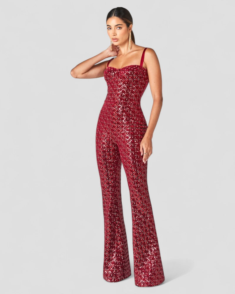 Sequin Flare Jumpsuit with Corset Bodice 0