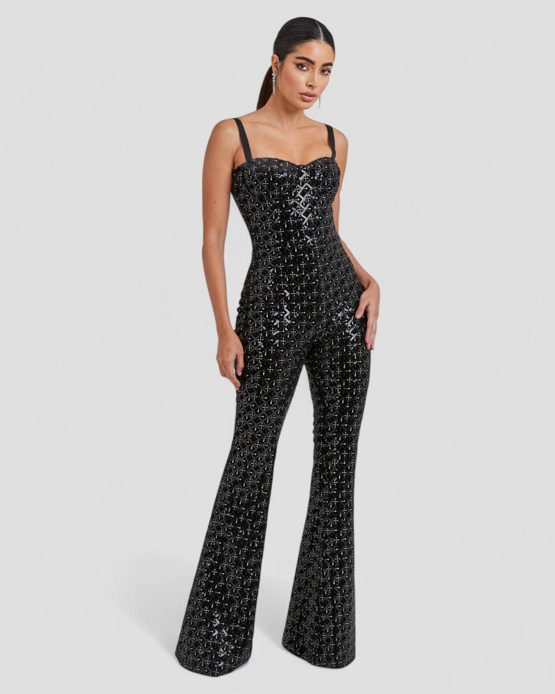 Sequin Flare Jumpsuit with Corset Bodice 1