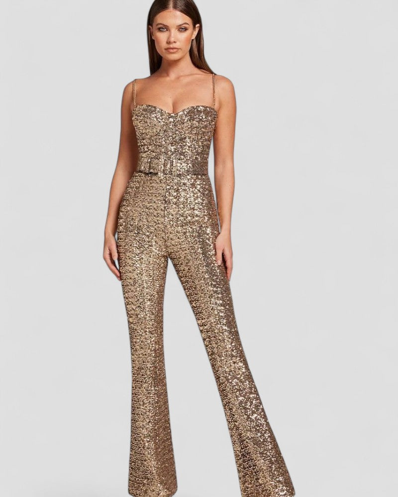 Sequin Flare Jumpsuit with Corset Bodice 3