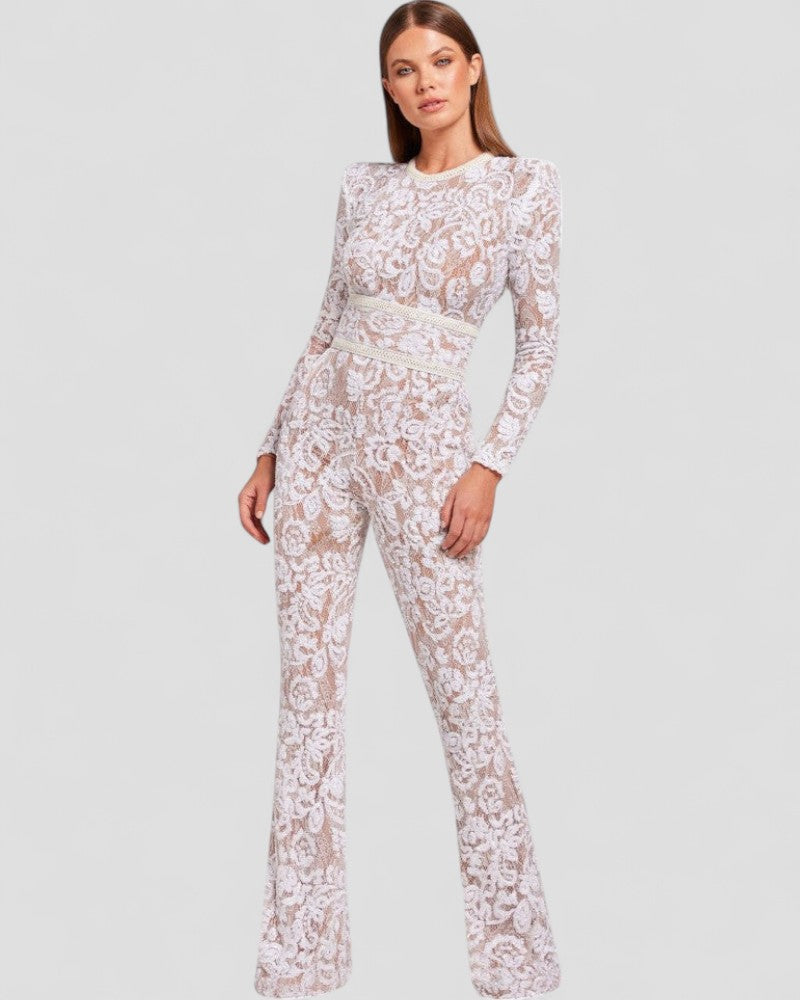 Sequin Lace Flare Jumpsuit with Waist Sculpt Detail 3