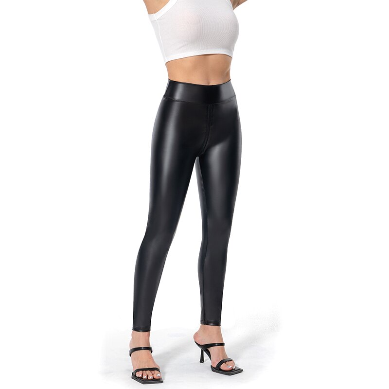 Shiny High Waisted Women's Leggings with Zipper Detail - Luxivelle