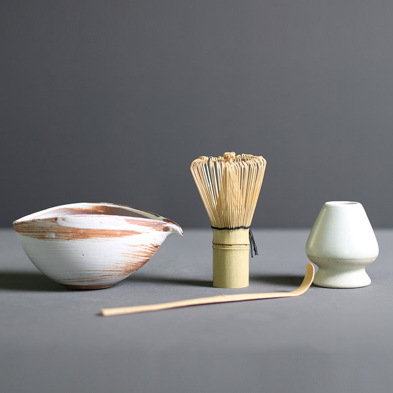 Traditional Japanese Matcha Tea Set with Whisk and Bowl