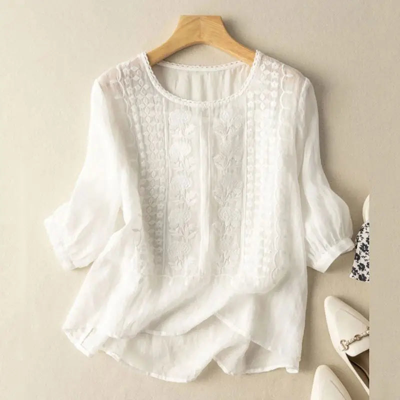 Casual Embroidered Loose Fit Blouse - Luxivelle