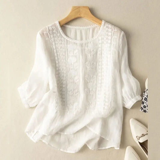 Casual Embroidered Loose Fit Blouse - Luxivelle