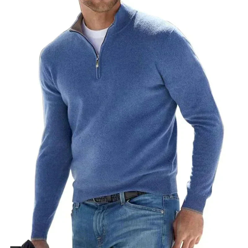 Men's Zip Up Crew Neck Sweater