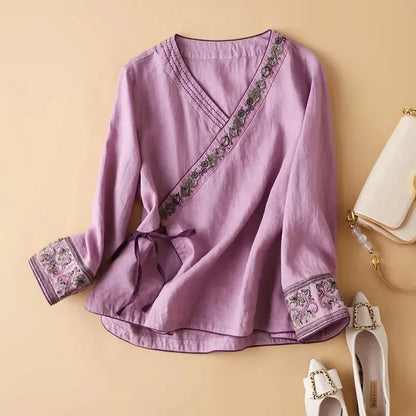 Casual Floral Embroidered Loose Fit Blouse