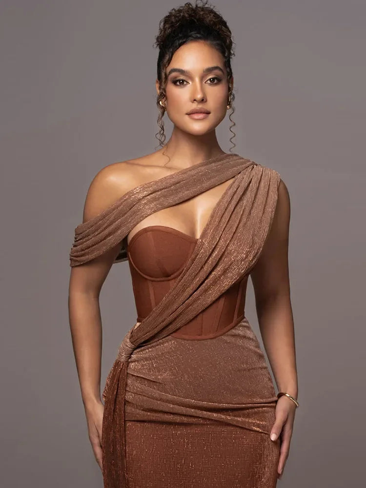 Elegant One Shoulder Maxi Evening Dress