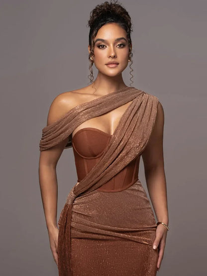 Elegant One Shoulder Maxi Evening Dress