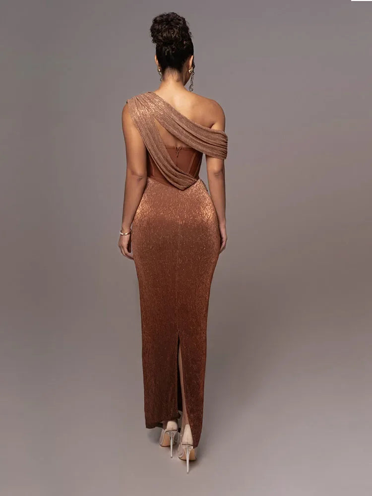 Elegant One Shoulder Maxi Evening Dress