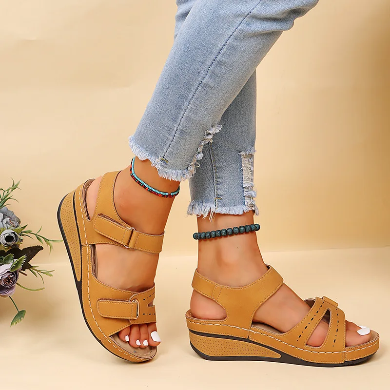 Elegant High Heel Wedge Sandals with Buckle Strap