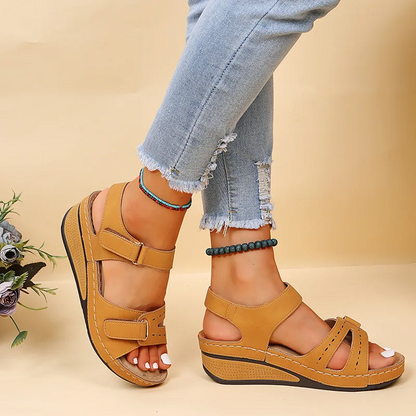 Elegant High Heel Wedge Sandals with Buckle Strap