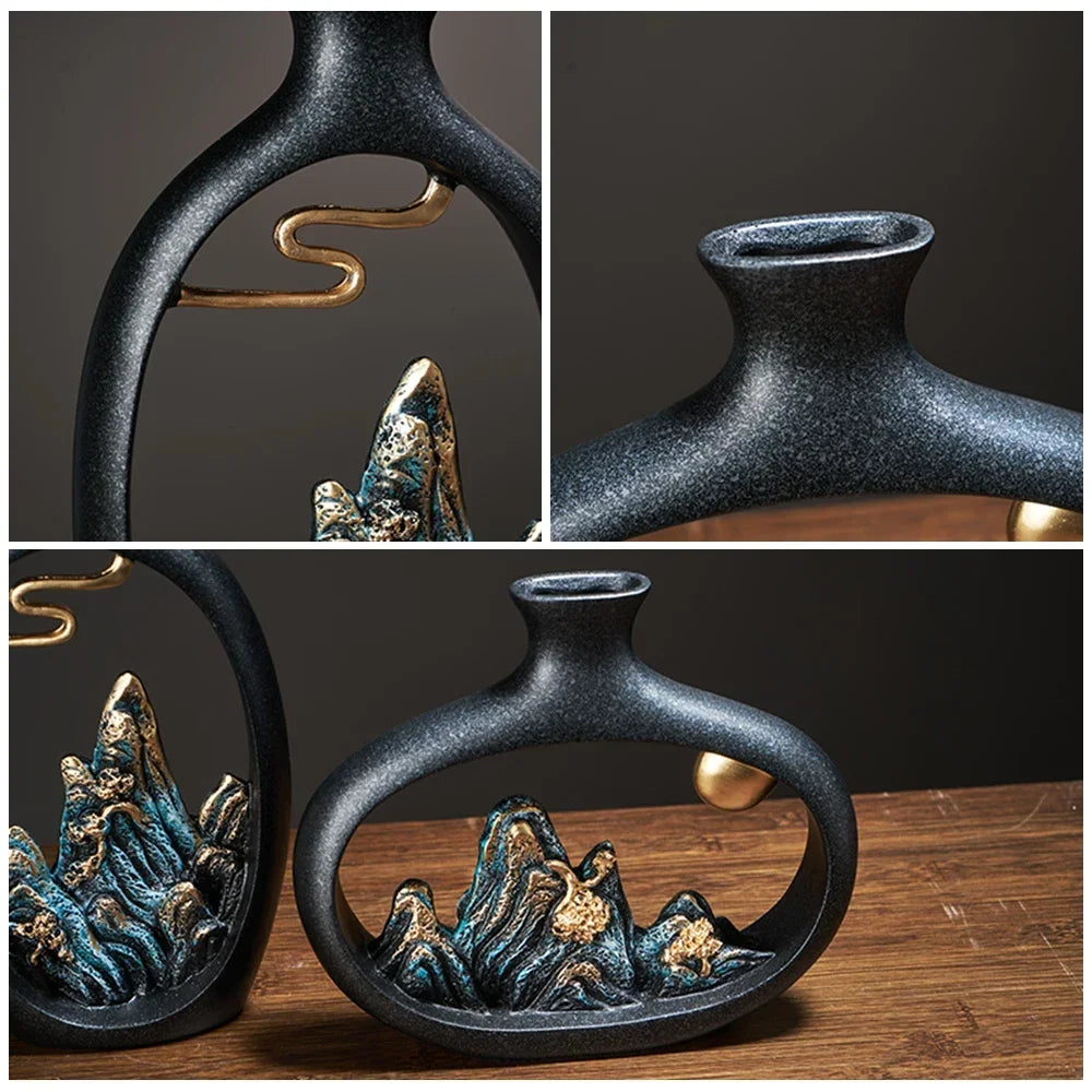 Beautiful Ceramic Mountain Vase Black Home Decor