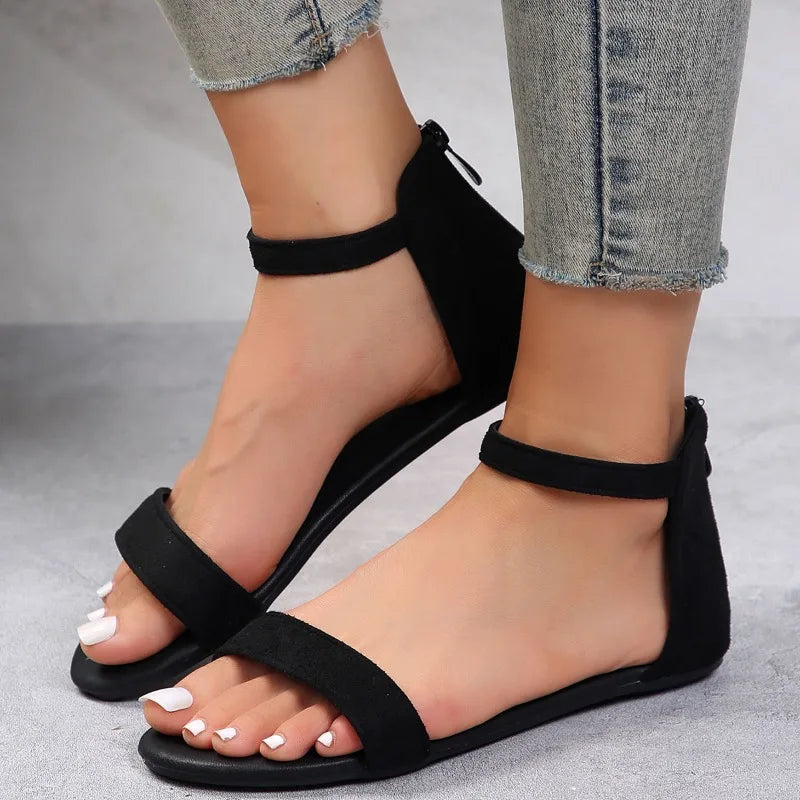 Chic Ladies Summer Heeled Sandals with Back Zip - Luxivelle