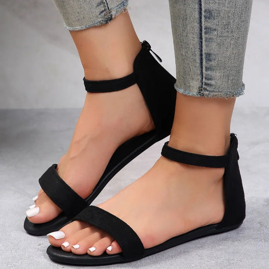 Chic Ladies Summer Heeled Sandals with Back Zip - Luxivelle