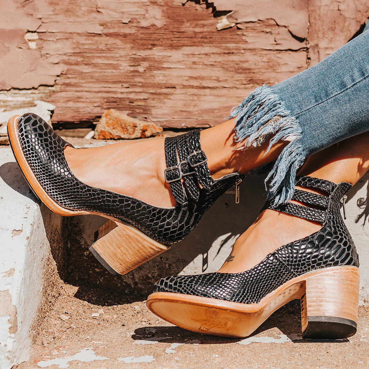 Women's High Leather Block Heel Ankle Pumps Shoes