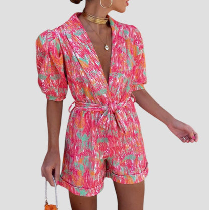 Short Sleeve Women's Jumpsuit Belted Romper 3