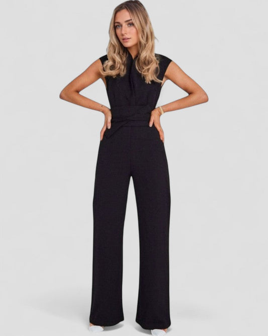 Sleeveless Wide Leg Jumpsuit with Waist Belt Detailing 0