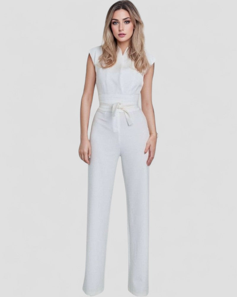 Sleeveless Wide Leg Jumpsuit with Waist Belt Detailing 1